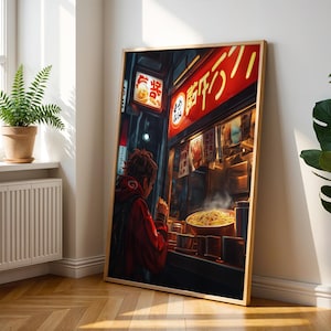 Japanese Anime Ramen Shop Poster – Tokyo Street Wall Art - Japanese Neon City Night - Anime Character Illustration - Anime Lover Print
