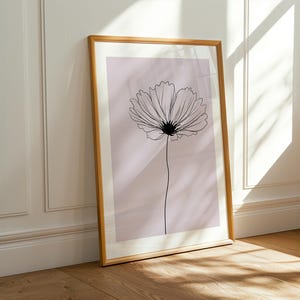 Minimalist Daisy Flower Line Art Print – Simple Botanical Illustration Wall Art – Single Stem Floral Poster – Soft Modern Decor