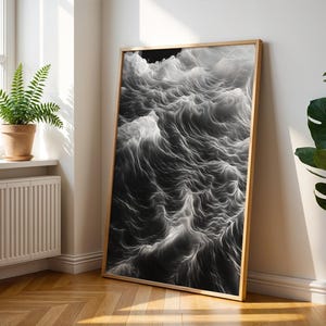 Abstrakte Schwarzweiße Meereswellen - Gothic Kunstdruck - Minimalistische ästhetische Wanddekoration - Strukturiertes Wasser Poster - Moderne Dark Wave Kunst