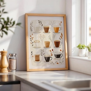 Art mural amateur de café - impression de tasse à café minimaliste - décoration de cuisine neutre - esthétique de café moderne - affiche de carte de café de style barista