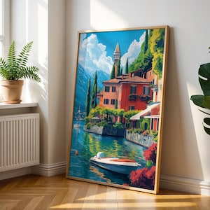 Lake Como Italy Poster: Colorful Boat Art Print