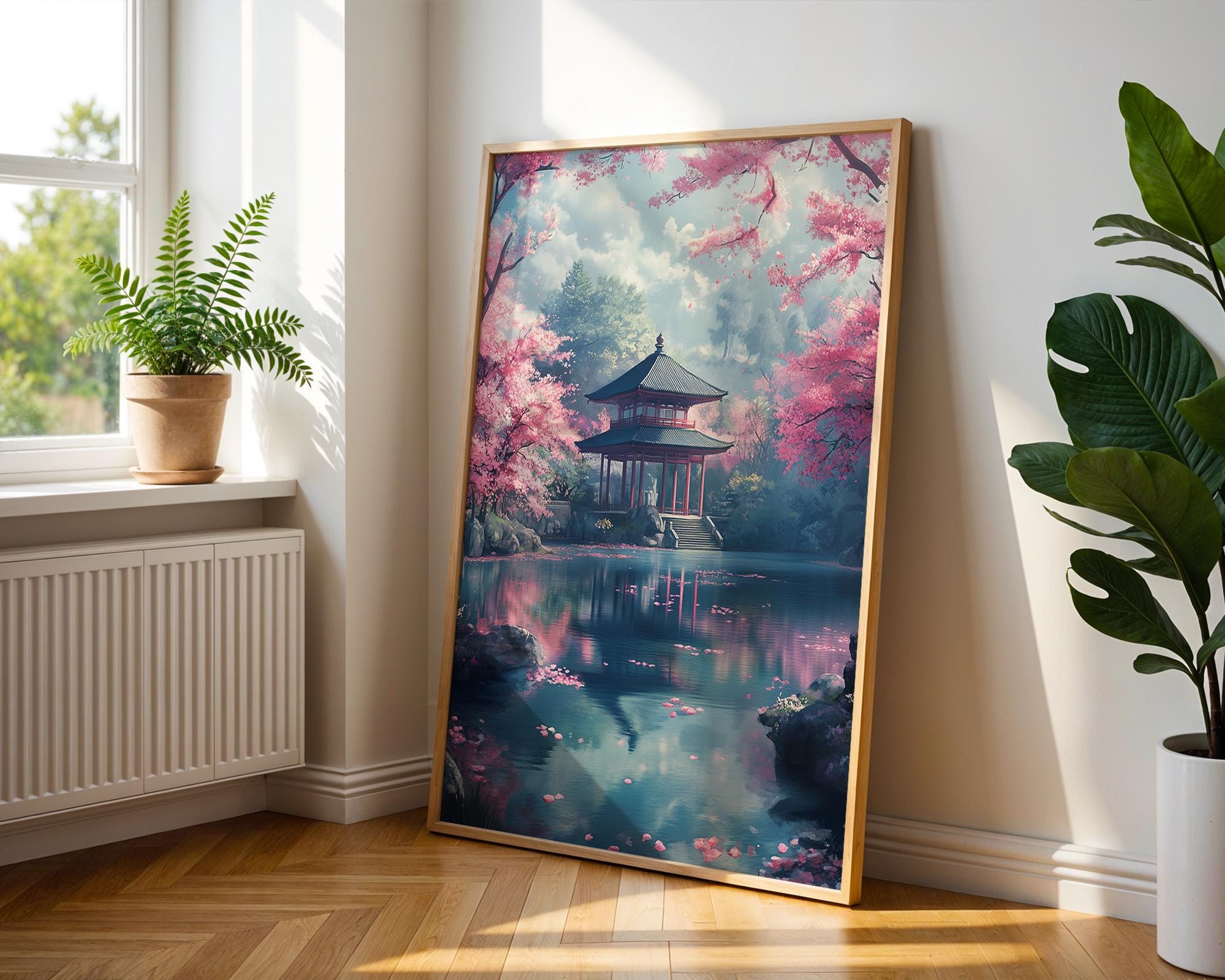 Japanische Kirschblüte Kunstdruck: Serene Sakura Landschaft