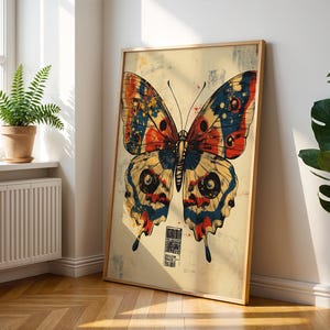 Arte mural de mariposas japonesas retro - Decoración de pared de estilo japonés vintage - Póster estético manga de los años 70 - Arte mural de mariposas llamativas - Arte retro