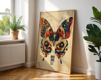 Japanese Butterfly Retro 70s Manga Decor | Decorative Wall Art Print for Modern Interiors