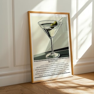 Martini Cocktail Recipe Print: Vintage Bar Cart Art