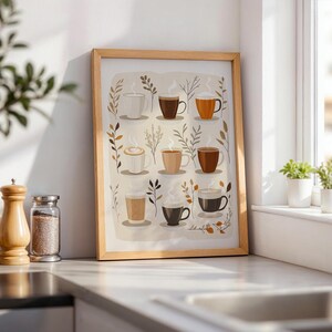 Poster minimaliste de tasse de café - impression de carte de café de barista - esthétique de café neutre pour le décor de cuisine - art moderne de café - cadeau d'amateur de café