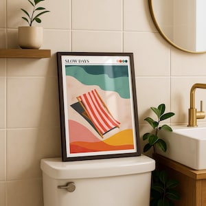 Muurkunst strandstoel badkamer | Kleurrijke maximalistische print