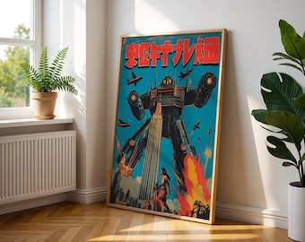 Retro Mecha Anime Poster: Vintage japanischer Roboter Sci-Fi Wandkunst