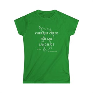 Currant Creek Red Tail Landslide Loop Map Softstyle T-shirt dames, damesshirt, top voor outdooravonturen, wandeluitrusting, kleding parcourskaart