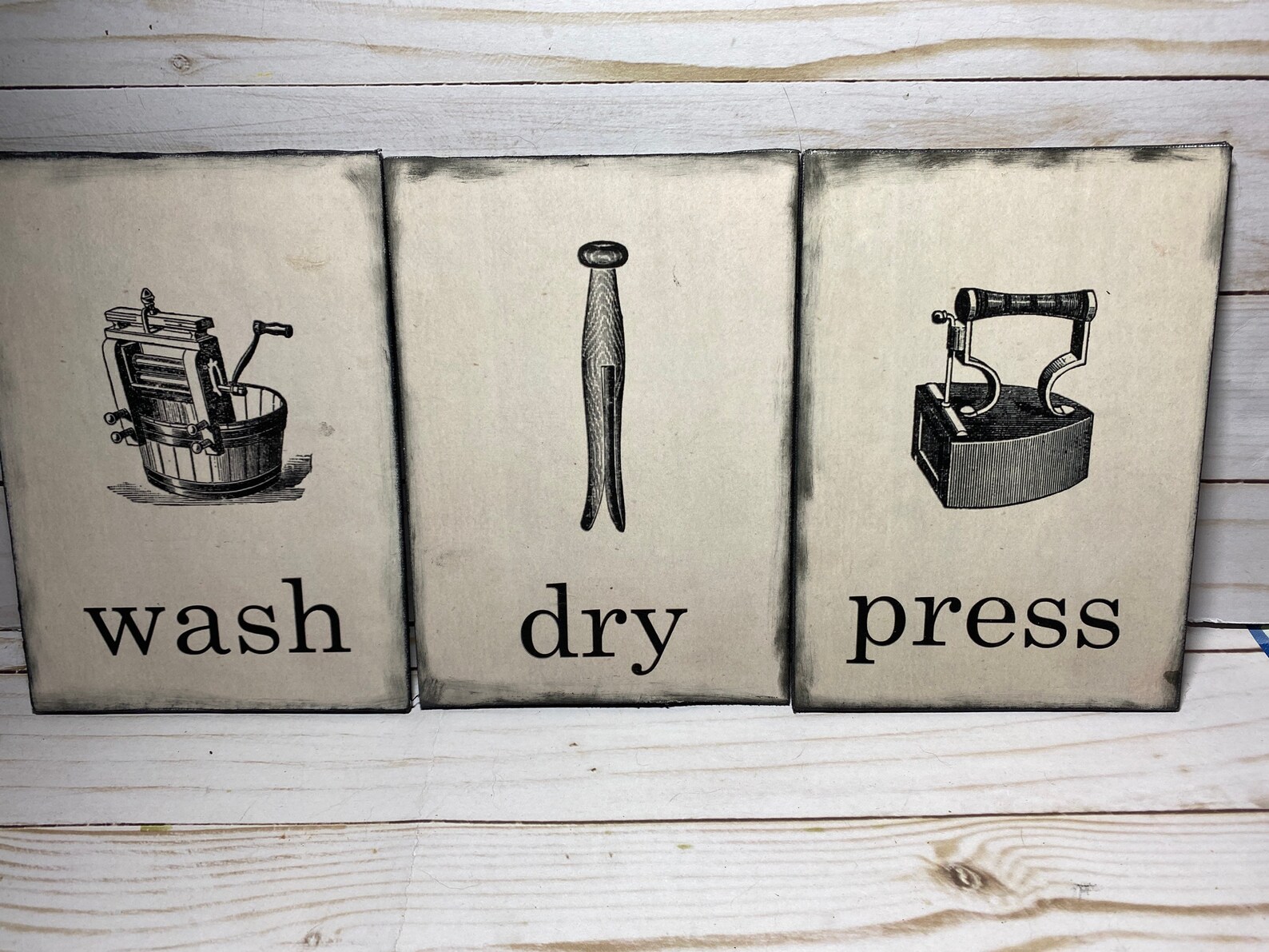 Vintage Laundry Room Wall Art Set// Wash Dry Press Vintage Etsy