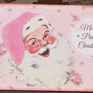 Pink Santa Sign/Pink Santa Claus Wall Decor,Pink Christmas Decor/Shabby Chic Christmas Signs