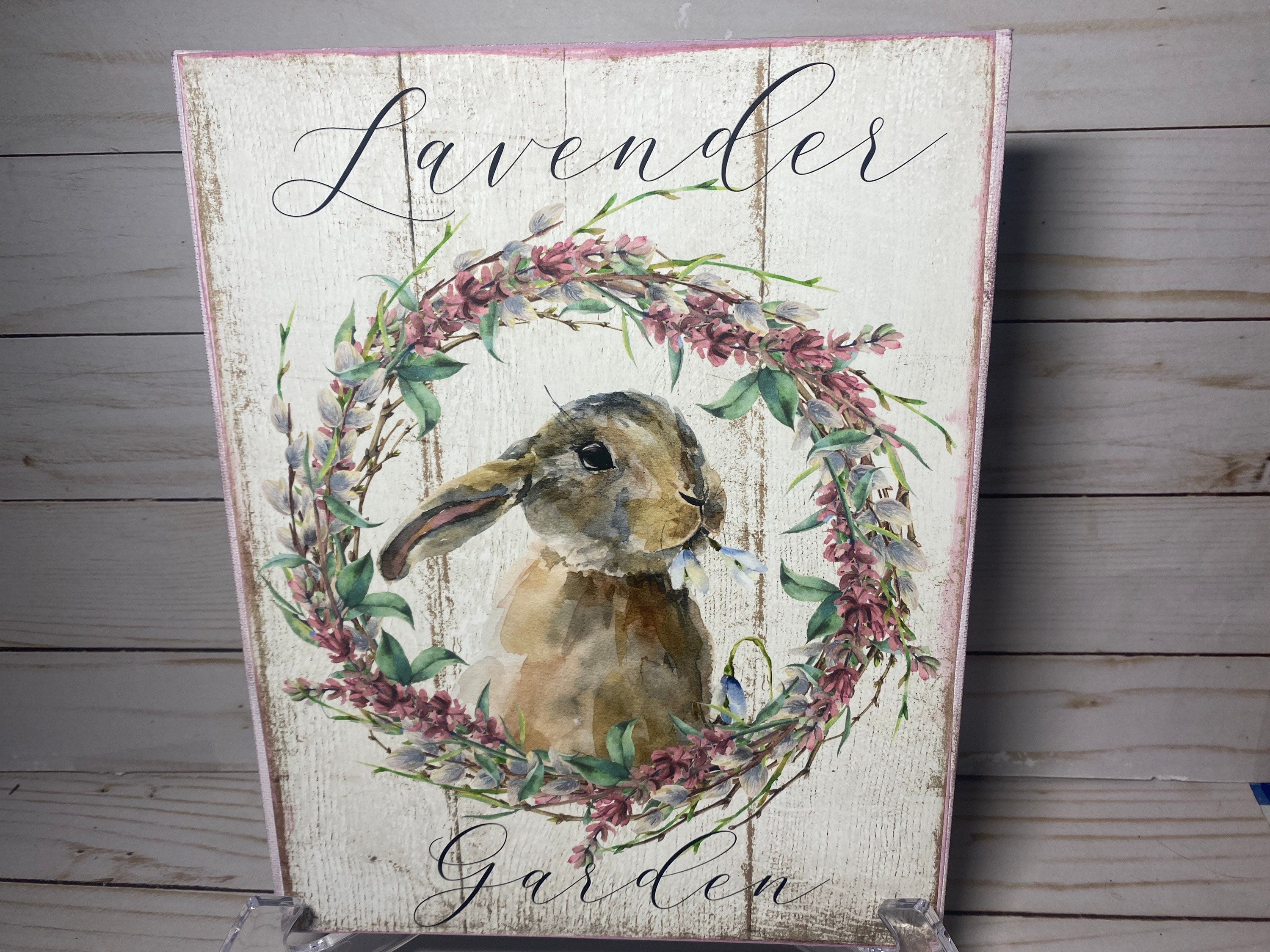 French Country Shabby Chic Spring Bunny Lavender Garden Sign