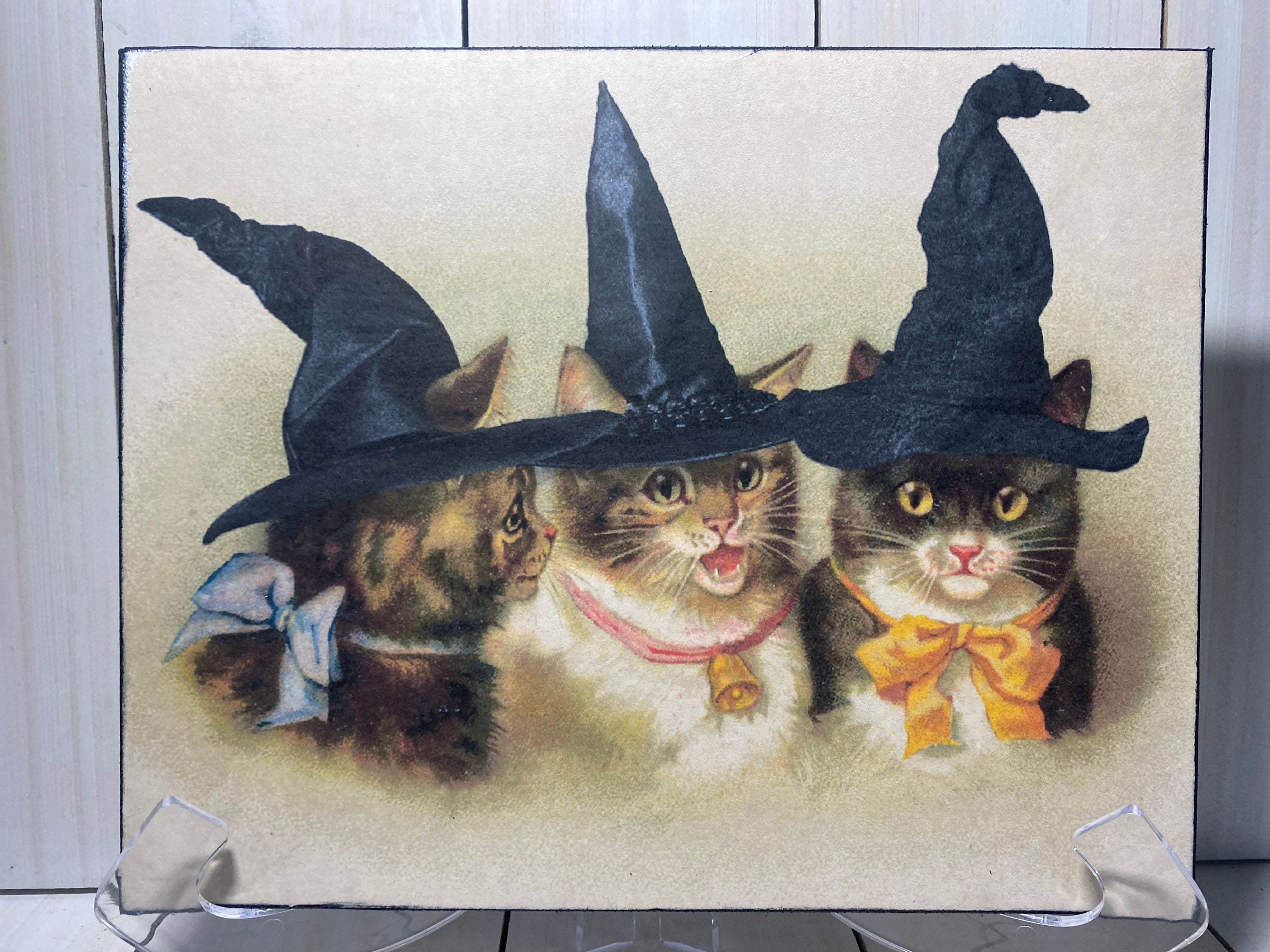 Victorian Halloween Witch Cat Sign Vintage Cat Witches Wall Etsy