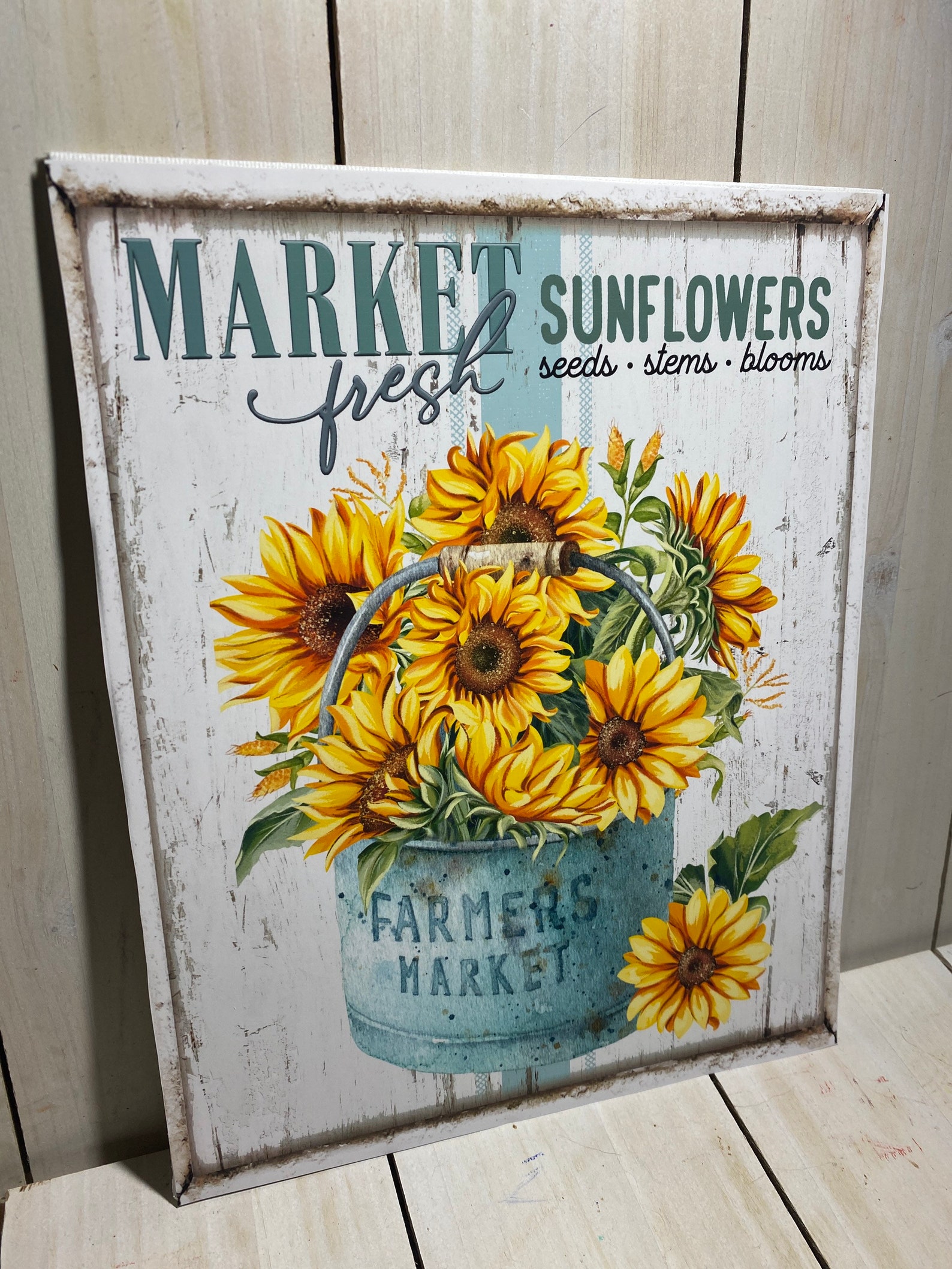 Market Fresh Sunflower Signfarmhouse Sunflower Wall Art Etsy