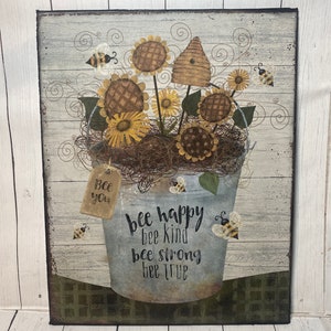 Primitive Bee and Sunflower Sign, Rustic Wall Decor, Bee Wall Art