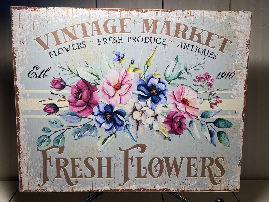 Vintage Flower Market Signfresh Flower Wall Art Decor Etsy