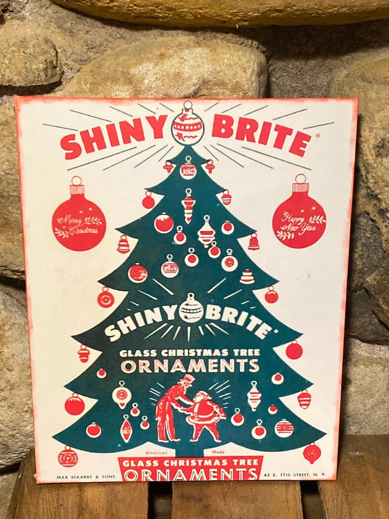 Vintage Shiny Brite Ornament Box Canvas Christmas Wall Decor Etsy