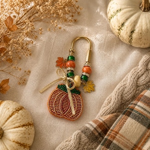Beaded Pumpkin Bag Charm | Fall Autumn Purse Accessory, Keychain, Backpack Clasp image 3