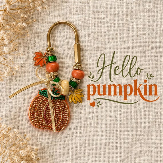 Beaded Pumpkin Bag Charm | Fall Autumn Purse Accessory, Keychain, Backpack Clasp