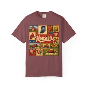 Hoosier Faux Patchwork Quilt T-shirt | Indiana State Icons, Comfort Colors