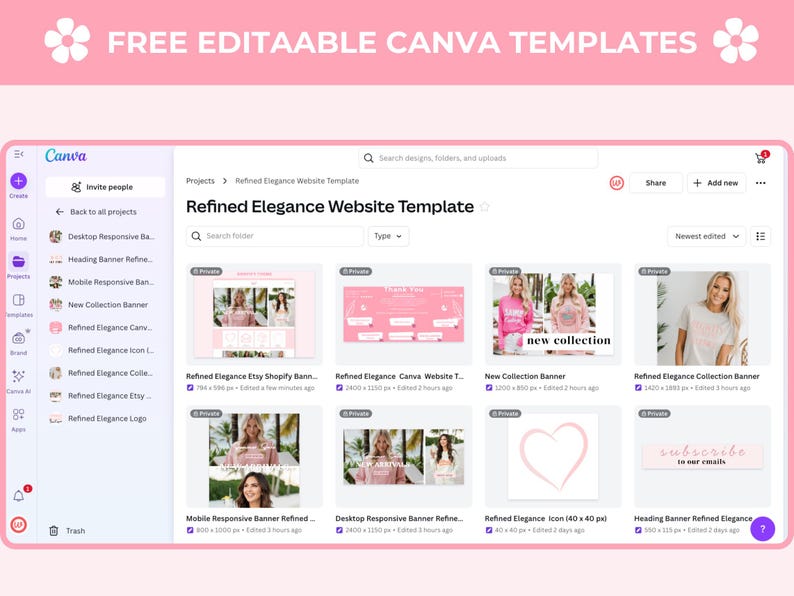 Refined Elegance Boutique Shopify Theme | Pink Shopify Template Feminine, Minimal & Cute Design | Editable Canva Templates | Shopify OS 2.0