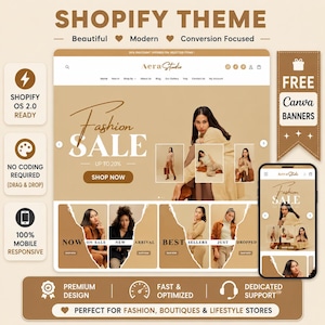 Boutique Shop basierend auf einem Theme für Fashion Shop Feminine Minimal Kleidung Marke Website Template | Beiges Girly Shopify OS 2.0 Theme - Aera Studio