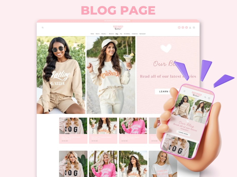 Refined Elegance Boutique Shopify Theme | Pink Shopify Template Feminine, Minimal & Cute Design | Editable Canva Templates | Shopify OS 2.0