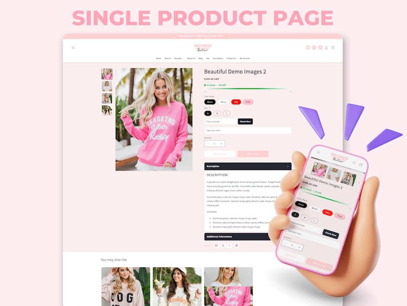 Refined Elegance Boutique Shopify Theme | Pink Shopify Template Feminine, Minimal & Cute Design | Editable Canva Templates | Shopify OS 2.0