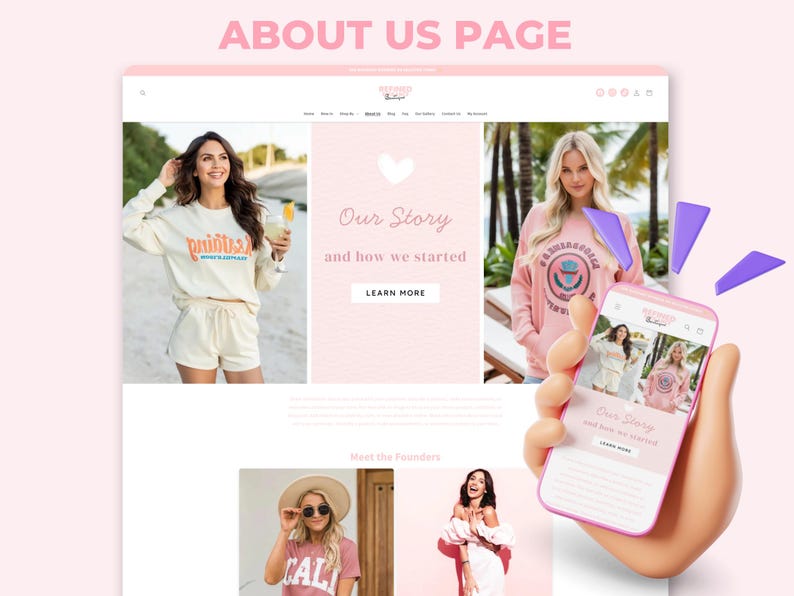 Refined Elegance Boutique Shopify Theme | Pink Shopify Template Feminine, Minimal & Cute Design | Editable Canva Templates | Shopify OS 2.0