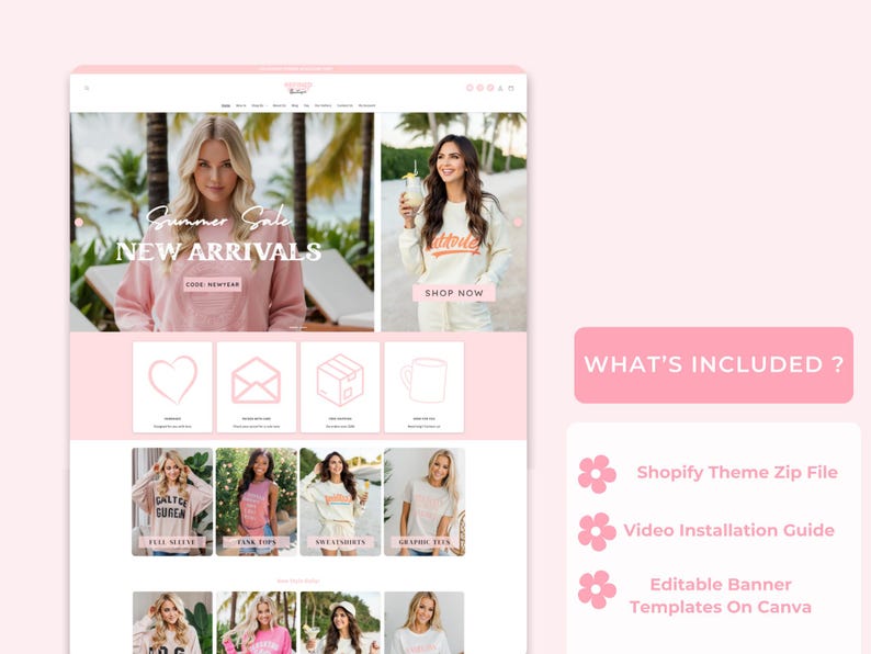 Refined Elegance Boutique Shopify Theme | Pink Shopify Template Feminine, Minimal & Cute Design | Editable Canva Templates | Shopify OS 2.0
