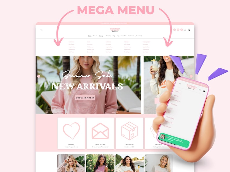 Refined Elegance Boutique Shopify Theme | Pink Shopify Template Feminine, Minimal & Cute Design | Editable Canva Templates | Shopify OS 2.0