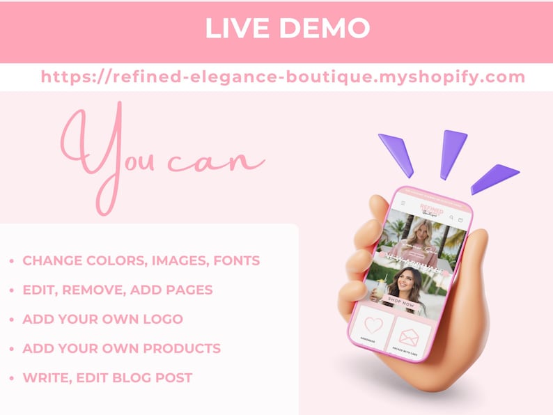 Refined Elegance Boutique Shopify Theme | Pink Shopify Template Feminine, Minimal & Cute Design | Editable Canva Templates | Shopify OS 2.0