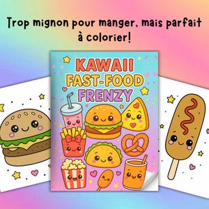 Livre de Coloriage Kawaii Fast Food | Livre de Coloriage Kawaii pour Tous | Dessins Kawaii | Coloriage Kawaii