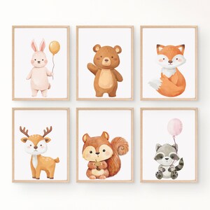 Woodland Animal Prints SET of 6, Nursery Wall Art, Forest Animal Nursery Decor, Watercolor Bear Deer Fox Bunny Prints, DIGITAL DOWNLOAD