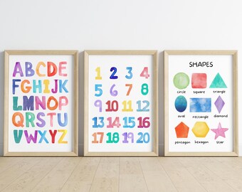Rainbow Alphabet Poster, Set of 3, Educational PRINTABLE Wall Art, Rainbow Classroom Decor, DIGITAL DOWNLOAD, Homeschool Classroom Decor