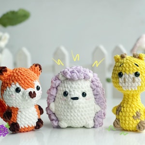 Zoo Animals No Sew Crochet Pattern, No Sew Amigurumi Crochet Patterns, Fox Crochet Pattern, Giraffe Pattern, Hedgehog Pattern