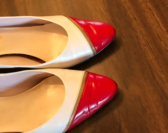 Antique Dancing Shoes, Red and White High Heel Shoes, Vintage Red and White Pumps, Red and White Shoes, High Heels, Antique Pumps, Shoes