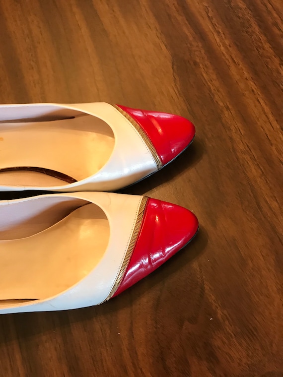Antique Dancing Shoes, Red and White High Heel Sh… - image 1