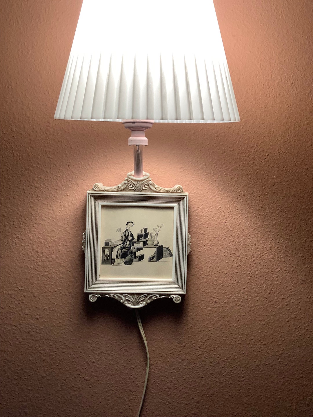 Light Pink Wall Lamp, Antique Wall Lamp, Lamp for Girl's Room, Vintage