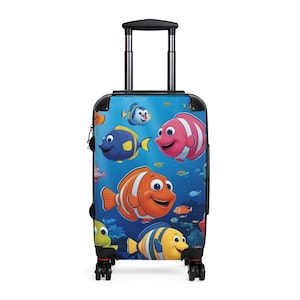 Maleta de viaje con diseño de pez, ideal para niños, con diseño submarino de dibujos animados, perfecta para vacaciones en la playa, un regalo único.