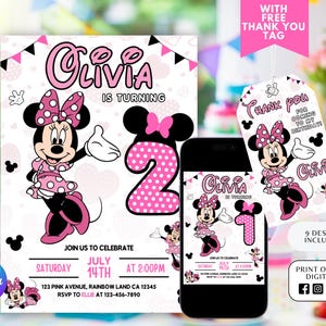 Minnie Mouse Birthday Invite, Girls Birthday Invite, Oh Twodles, Digital Download, Minnie Invite, Editable Pink Minnie Mouse Invitation