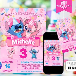 Stitch Editable Birthday Invitation Template, Printable Birthday Invitations, Digital Kids Party Invite, Digital Bday Card Invite, Stitch