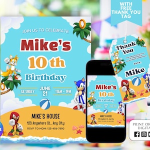 Editable Sonic The Hedgehog Birthday Invitation | Digital Sonic Invitation | Printable Sonic Invitation | Shadow The Hedgehog Invitation
