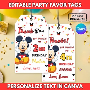 Editable Mickey Birthday Thank You Tags, Oh TWOdles Birthday Boy Party Favor Tags, Customizable Mickey Theme Thank You Tag, Instant Download
