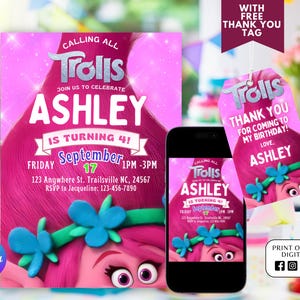 Trolls Invitation, Trolls Birthday Invite Printable, Trolls Craziest Party Birthday Invitation, Digital Trolls Party Editable Template Canva