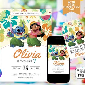Lilo and Stitch Editable Birthday Invitation Template, Printable Birthday Invitations, Lilo and Stitch Invitation, Canva Kids Stitch Invite