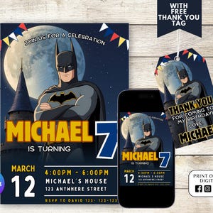 Faire-part d'anniversaire super-héros, fête d'anniversaire, invitation à imprimer, faire-part pour téléphone, carton d'invitation, oeuvre d'art à imprimer, faire-part garçon