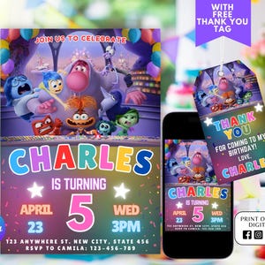 Editable Inside out 2 Birthday Invitation, Customizable Canva Template, For Boy and Girl Kids Printable invitation, Invite Instant Download