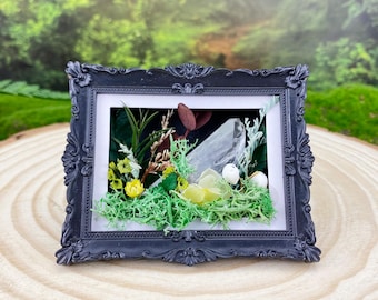 Natural Clear Quartz & Dried Flower Fridge Magnet / Frame Desktop Ornament, Christmas Gift for Her