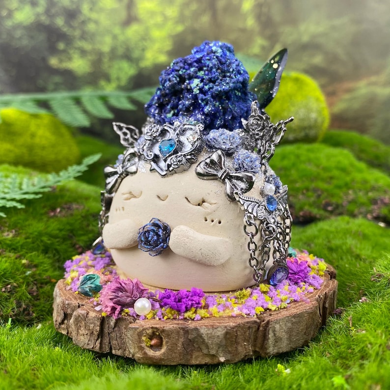 Handmade Azurite Malachite Clay Figurine: Ascension Stone, Transformation Stone Metaphysical Decor image 1